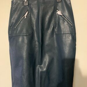 Zara Teal Faux Leather Pencil Skirt with Angled Zip Pockets